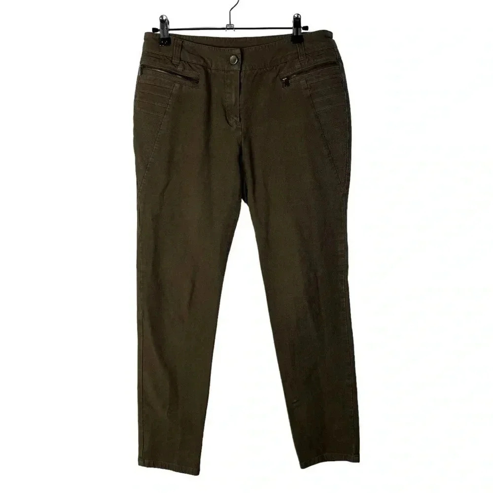 Chatelaine Voyage Dark Brown Moto Skinny Leg Pants 8